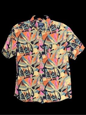 Super Massive 100% Cotton Leaf Print Buttoned Front Short Sleeves Shirt